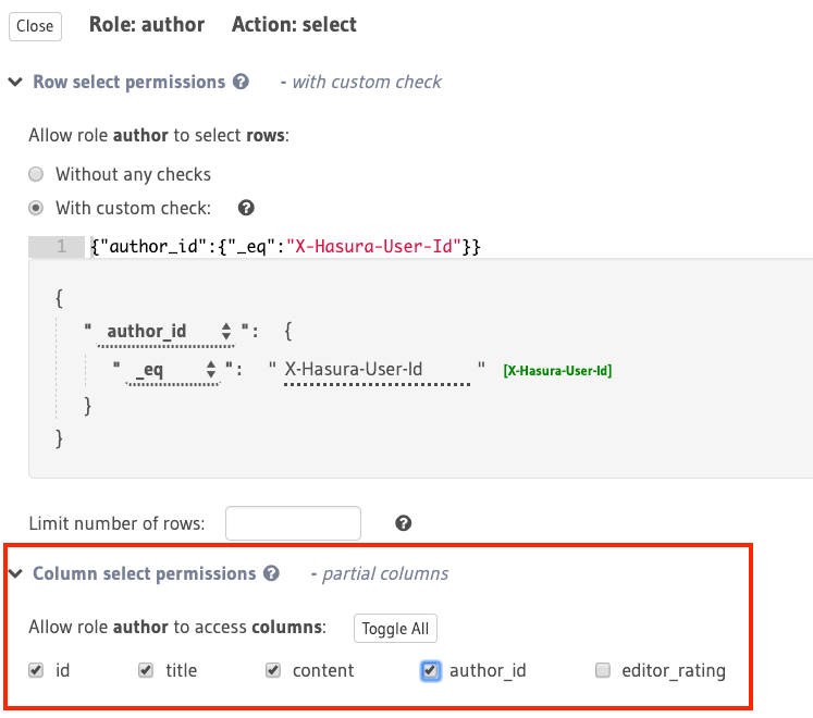 Column level permissions