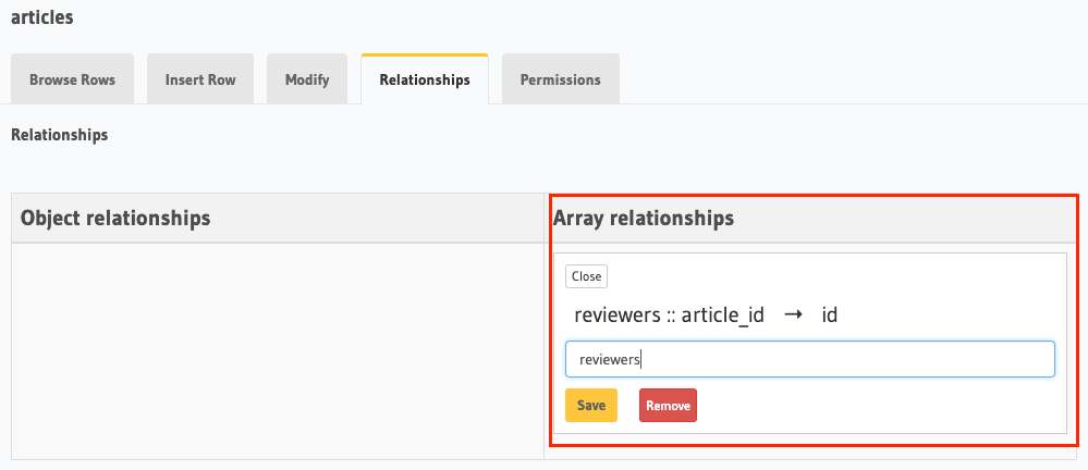 Create an array relationship